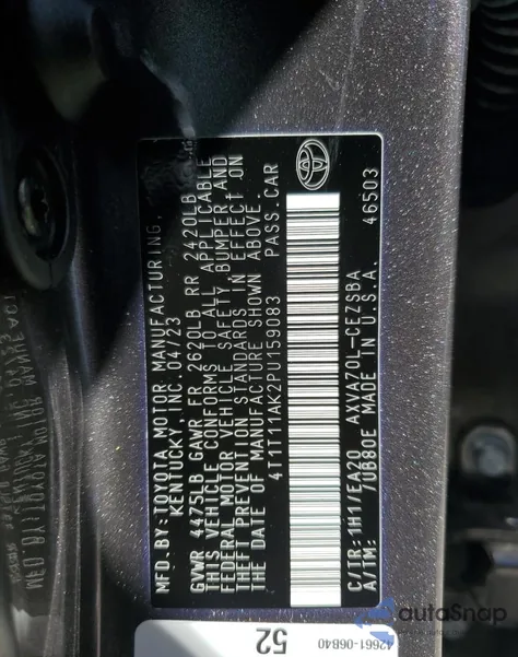 2023 Toyota Camry Se Night Shade z USA, uszkodzony, nr VIN 4T1T11AK2PU159083